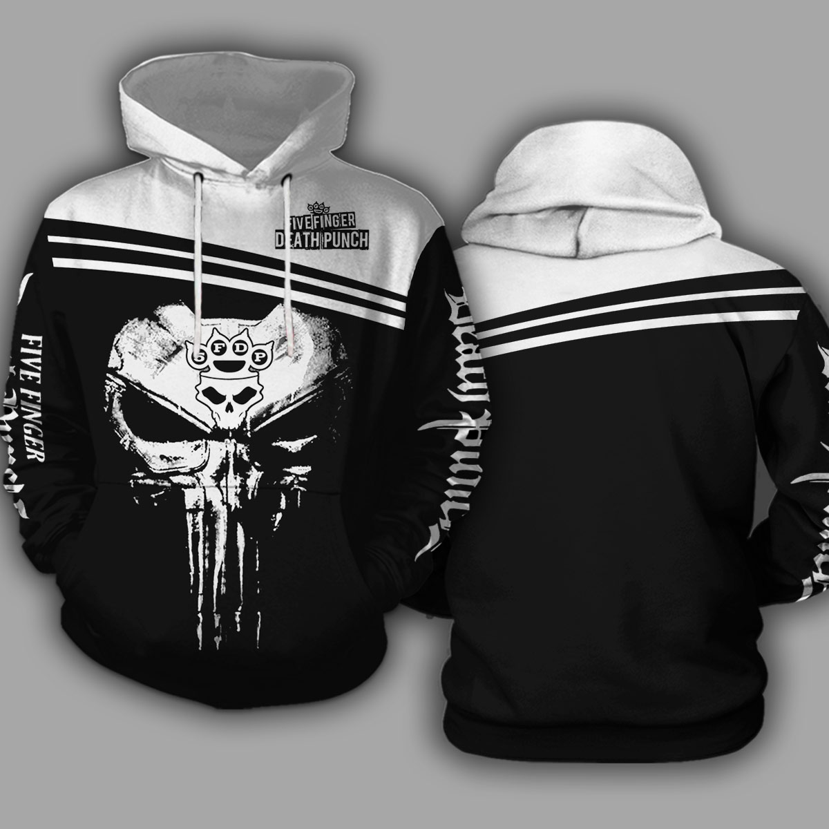 Skull five finger death punch all over print hoodie 1