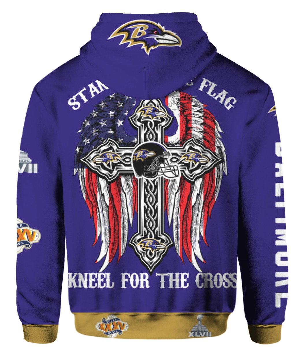 Stand for the flag kneel for the cross baltimore ravens all over print hoodie - back