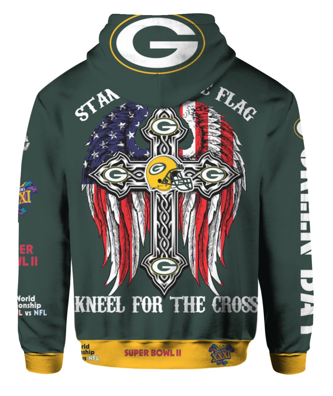 Stand for the flag kneel for the cross green bay packers all over print hoodie - back