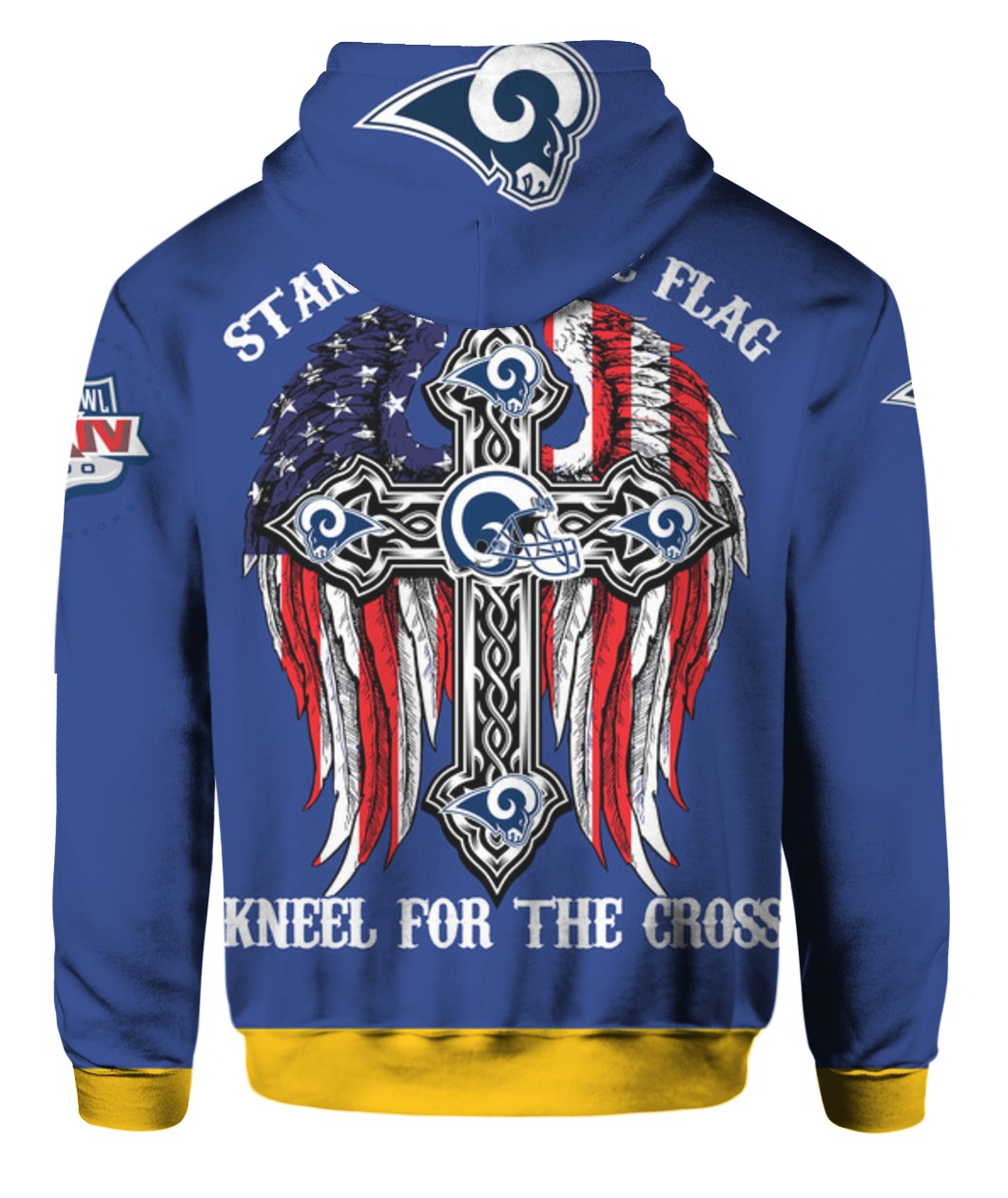 Stand for the flag kneel for the cross los angeles rams all over print hoodie - back