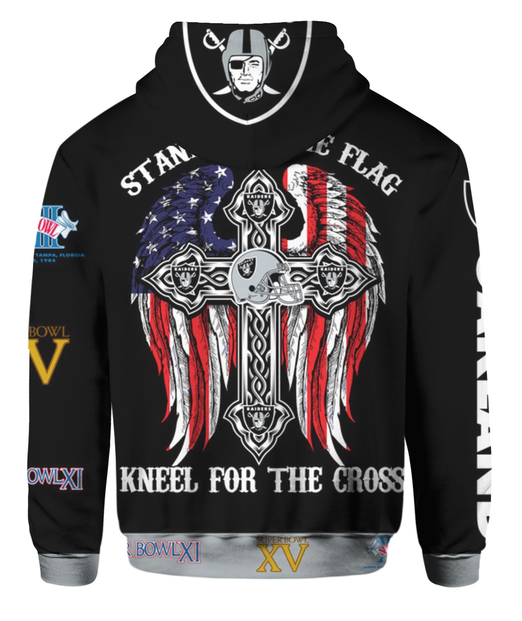 Stand for the flag kneel for the cross oakland raiders all over print hoodie - back