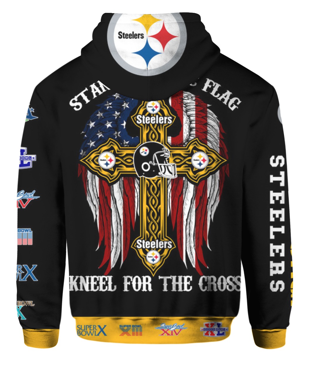 Stand for the flag kneel for the cross pittsburgh steelers all over print hoodie - back