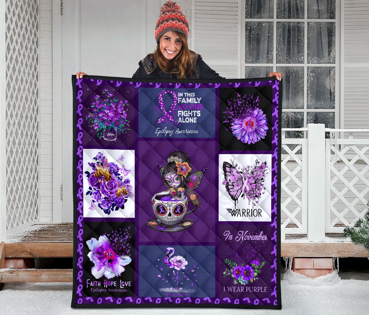 Teacup Girl In This Family No One Fights Alone Epilepsy Awareness Purple Quilt