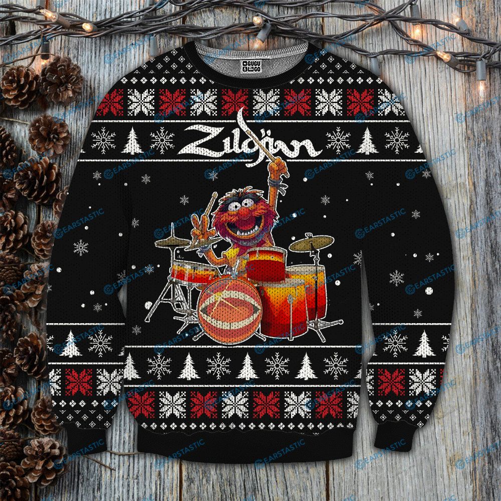 The muppet show zildjian drums all over print ugly christmas sweater – maria