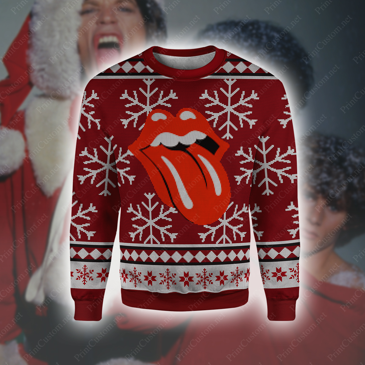 The rolling stones full printing ugly christmas sweater 1