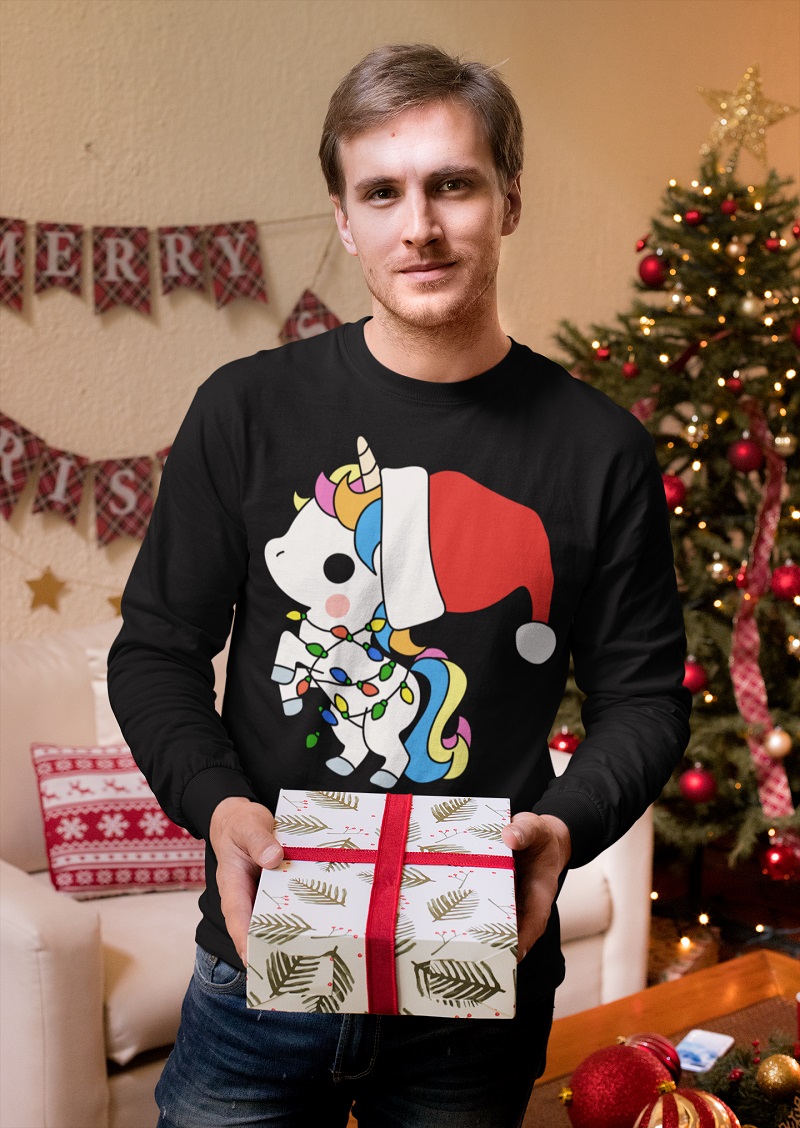 Unicorn light Christmas sweater