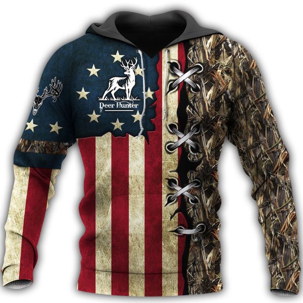 American flag deer hunting camo full printing hoodie