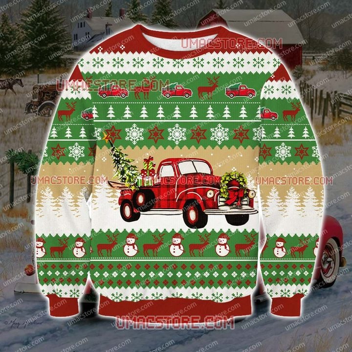 Christmas red truck full printing ugly christmas sweater – maria