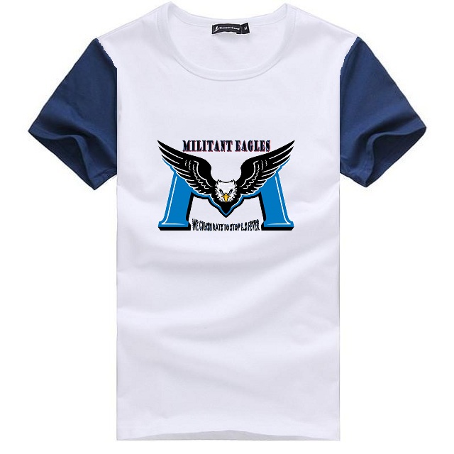 O-neck-T-shirt-White with blue sleeves-M-miltant eagles