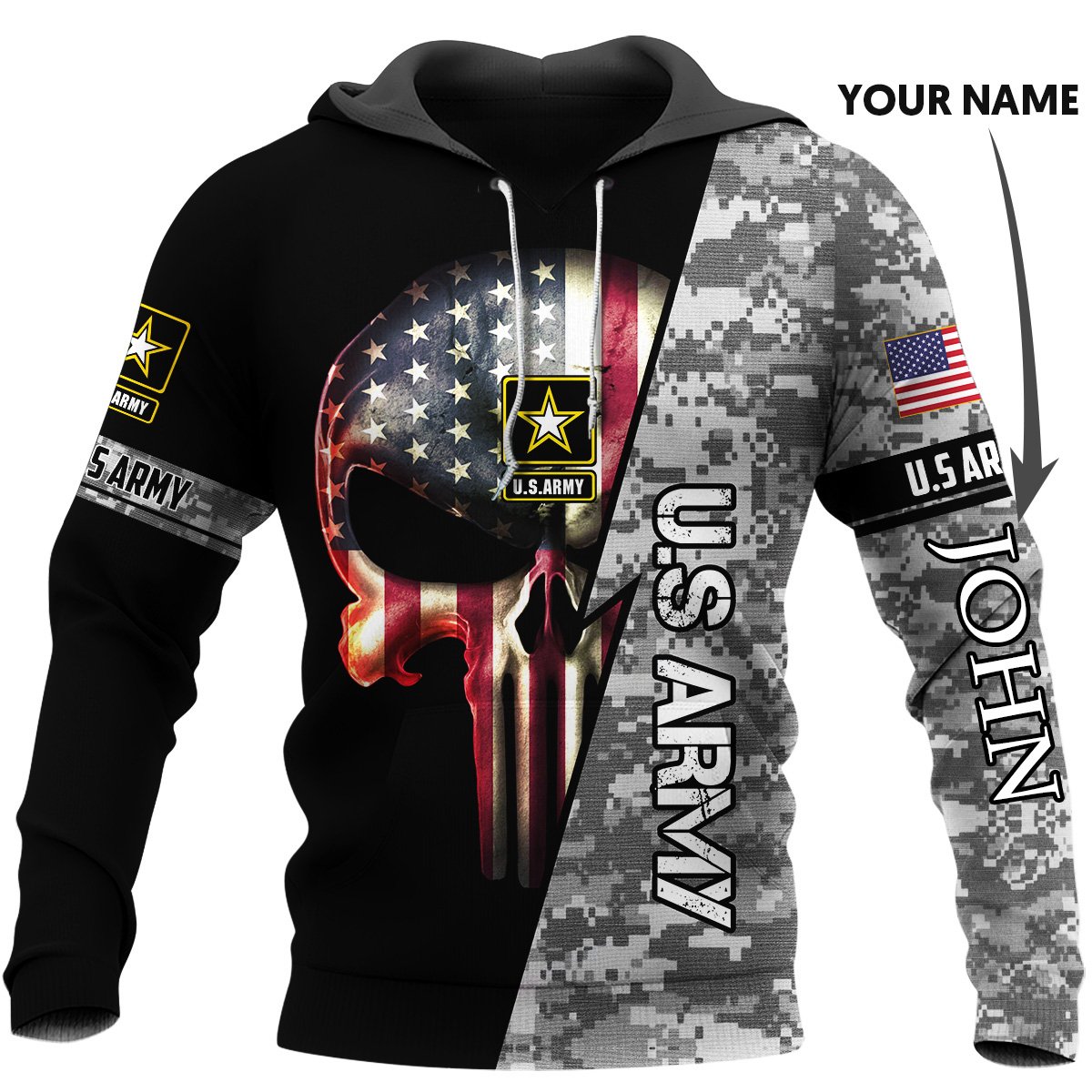 Personalized US Army Skull 3D All Over Printed Hoodie – mytea