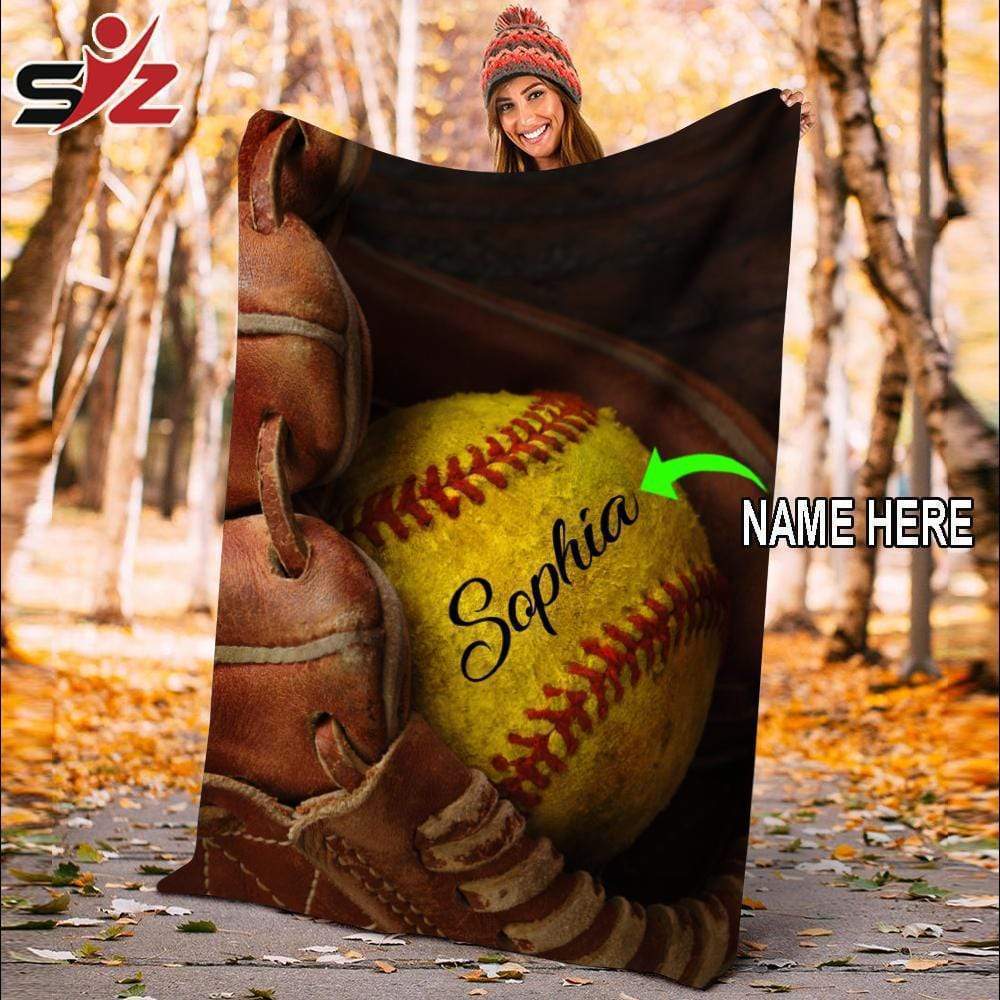 Personalized softball glove name and number blanket – maria