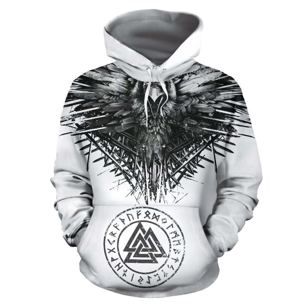 Raven and eagle viking all over printed hoodie 2