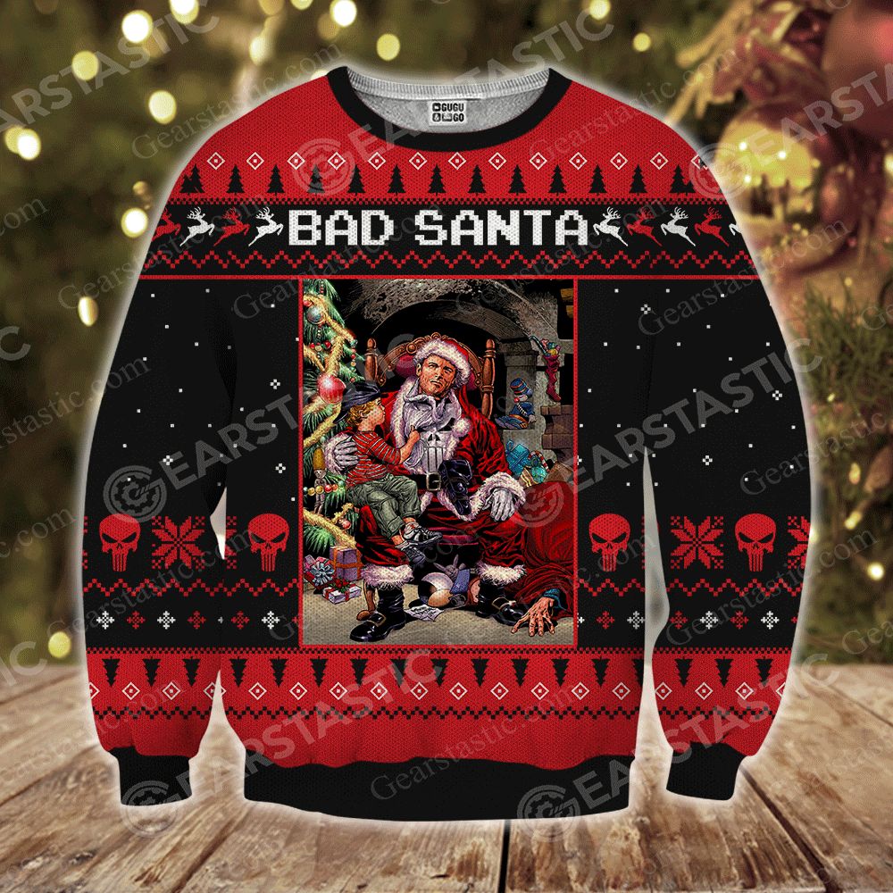 Skull bad santa ugly christmas sweater – maria