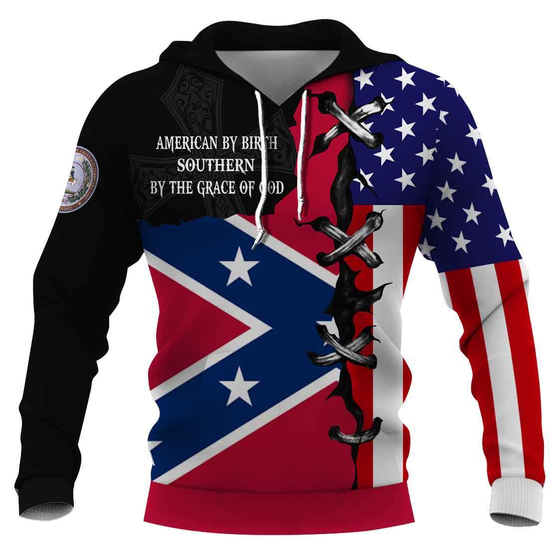 American by birth southern by the grace of god full printing shirtAmerican by birth southern by the grace of god full printing hoodie