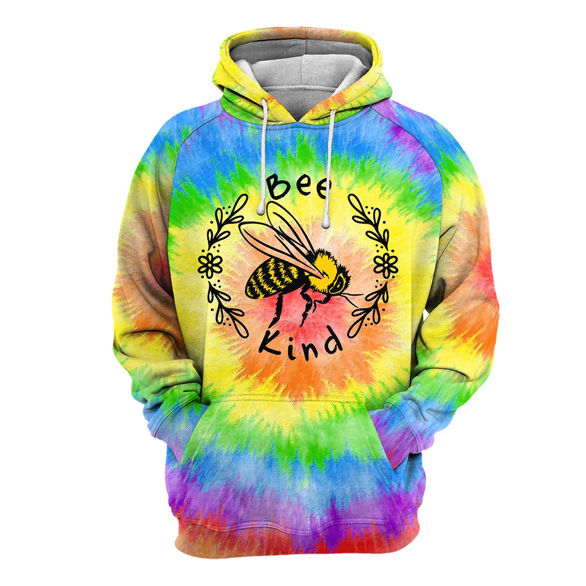Bee kind tie-dye all over print hoodie
