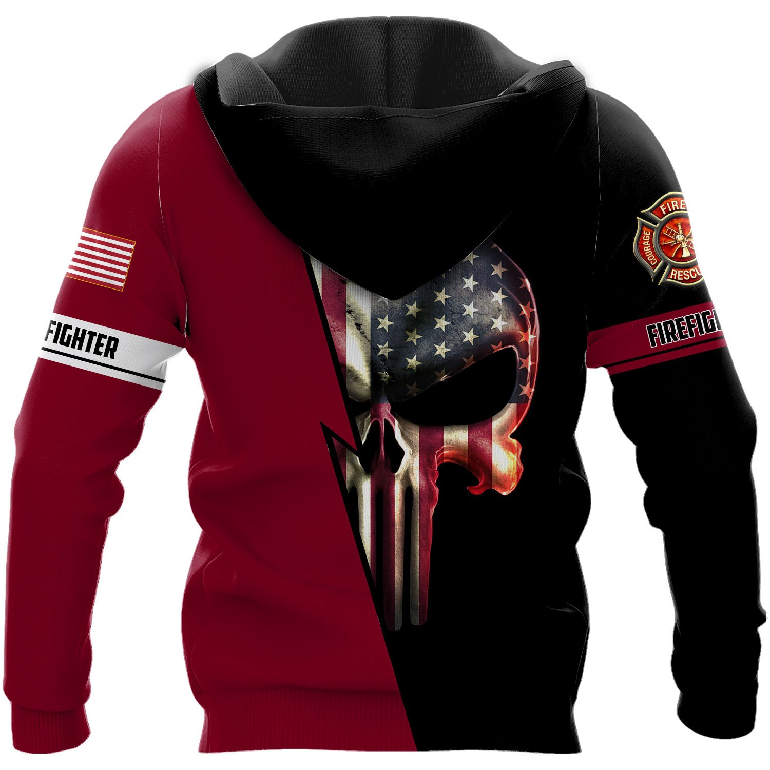 Customized us firefighter skull full printing hoodie - back