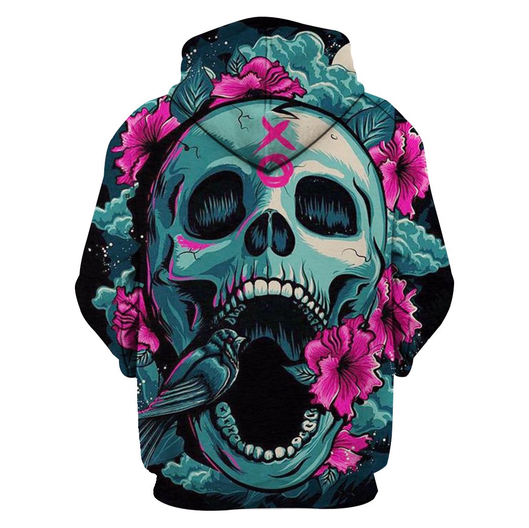 Floral skull full printing hoodie - back