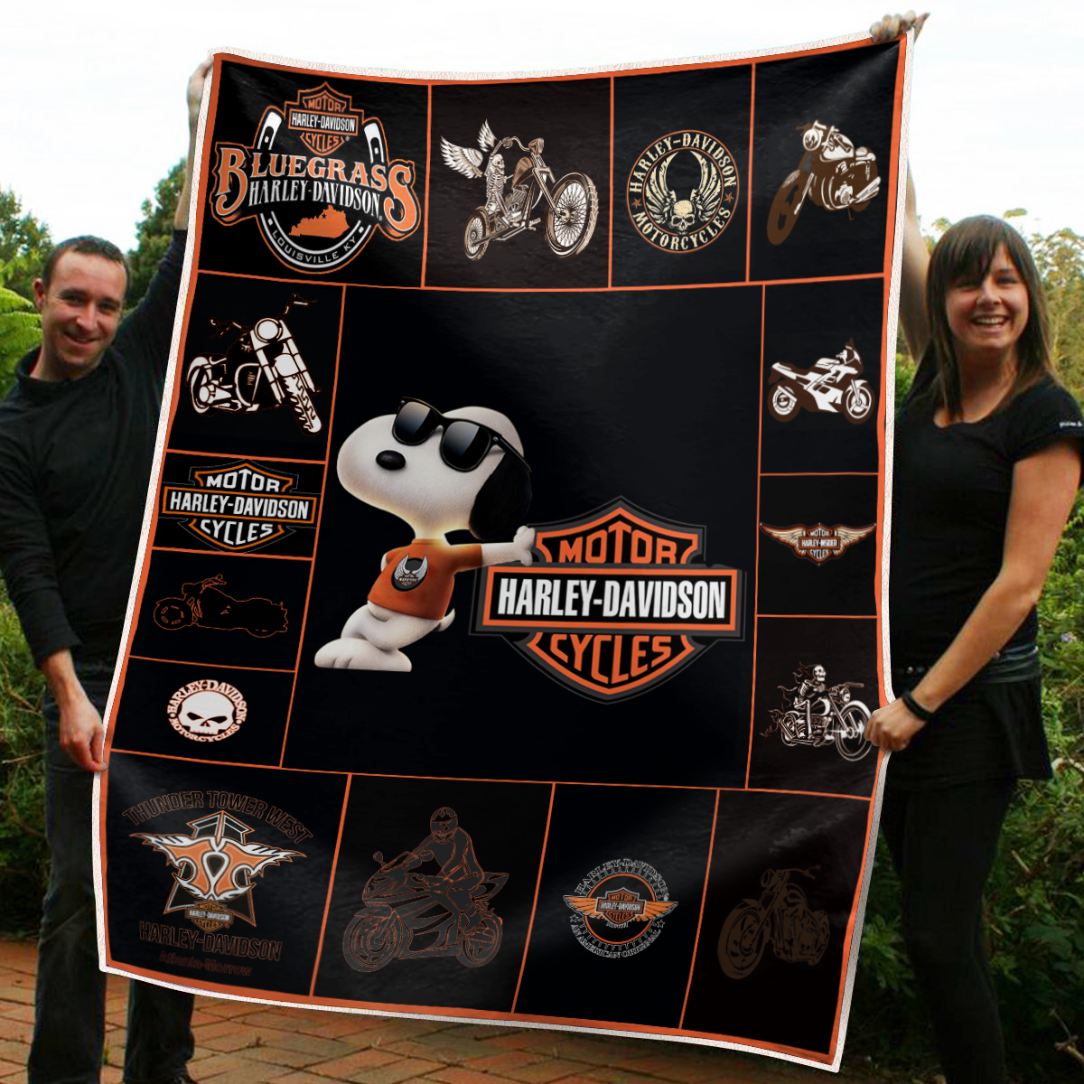 Harley-davidson with snoopy all over print blanket 1