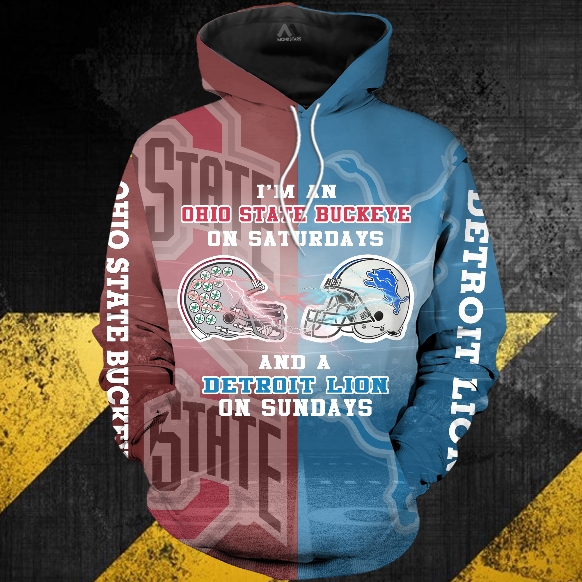 I’m an ohio state buckeyes on saturdays and a detroit lions on sundays 3d hoodie front