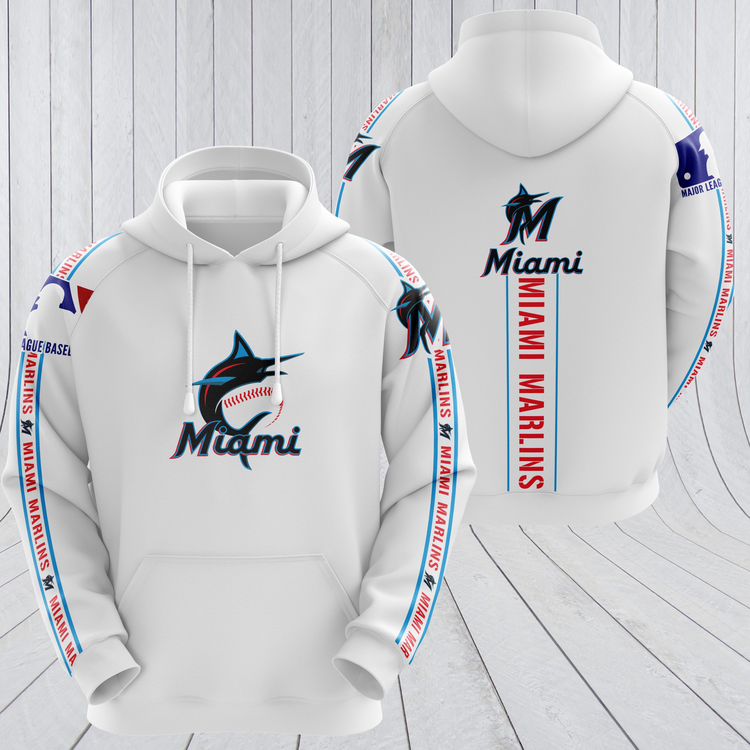MLB miami marlins full printing hoodie - white