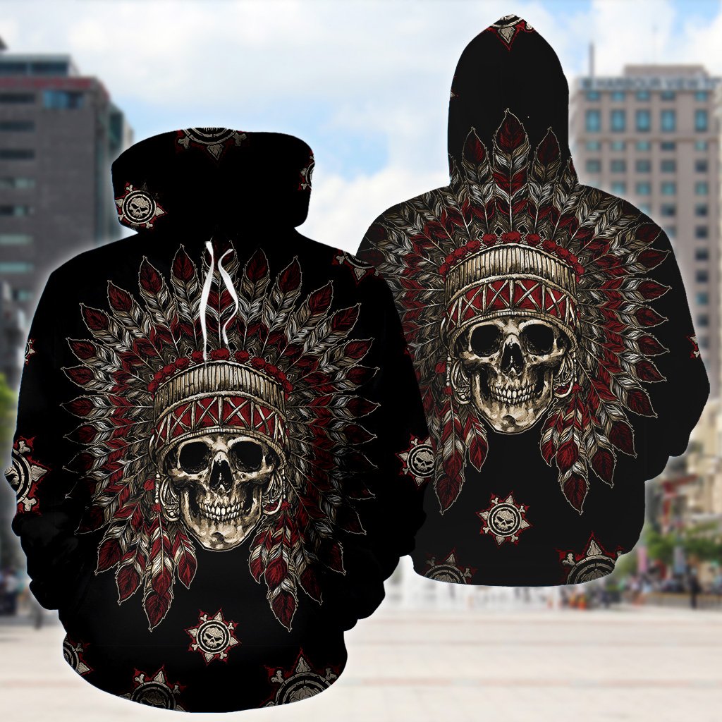 Native american skull full printing hoodie