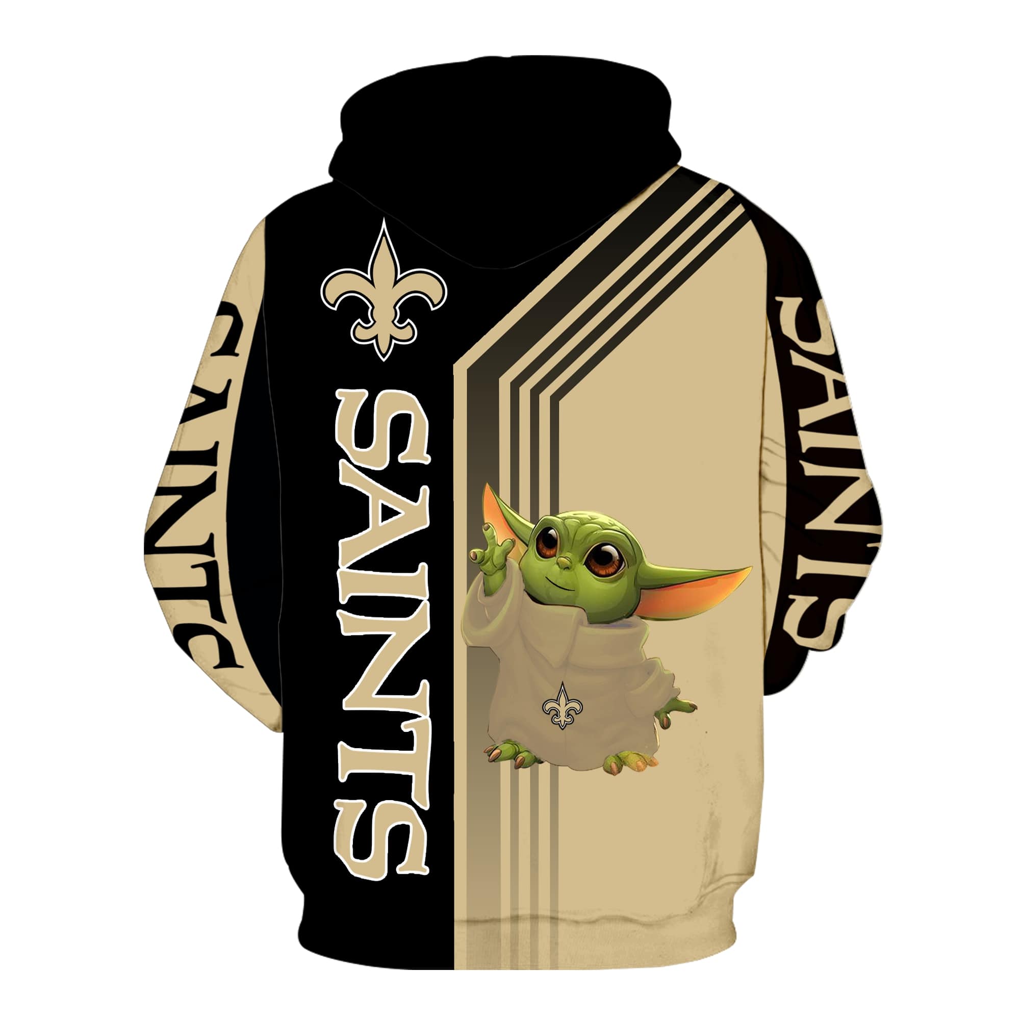 New orleans saints baby yoda full printing hoodie - back