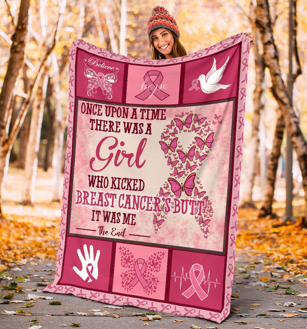 Once upon a time there was a girl who kicked breast cancer all over print blanket 1