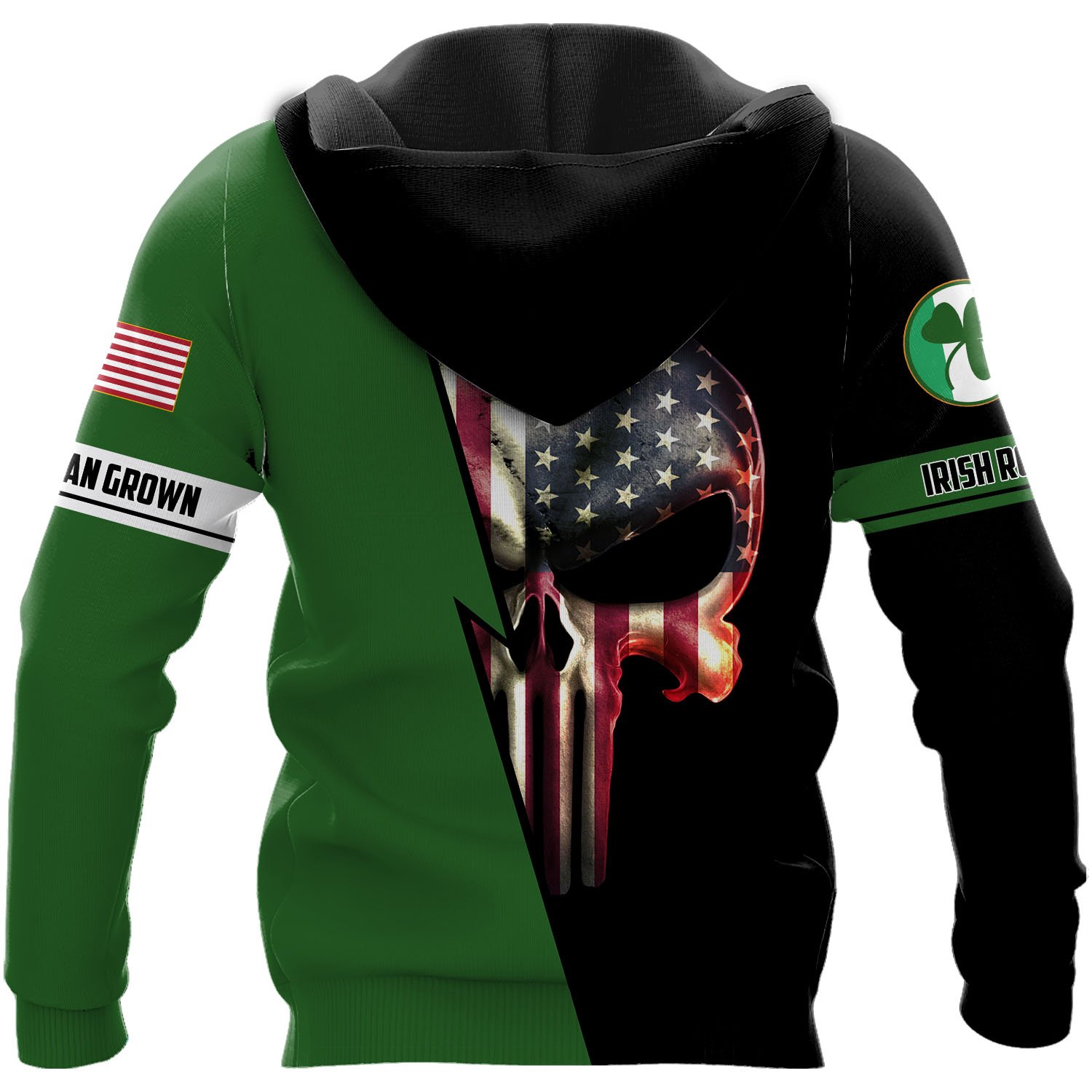 Personalized irish american skull full printing hoodie - back