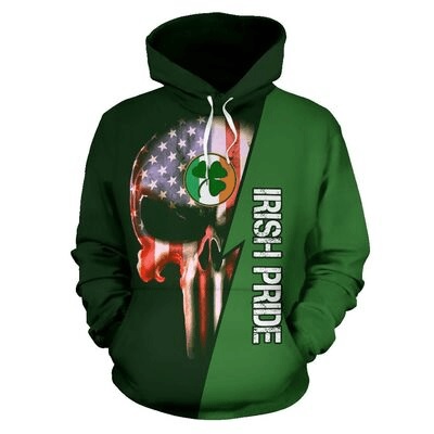 St patrick's day irish pride skull full printing hoodie 1