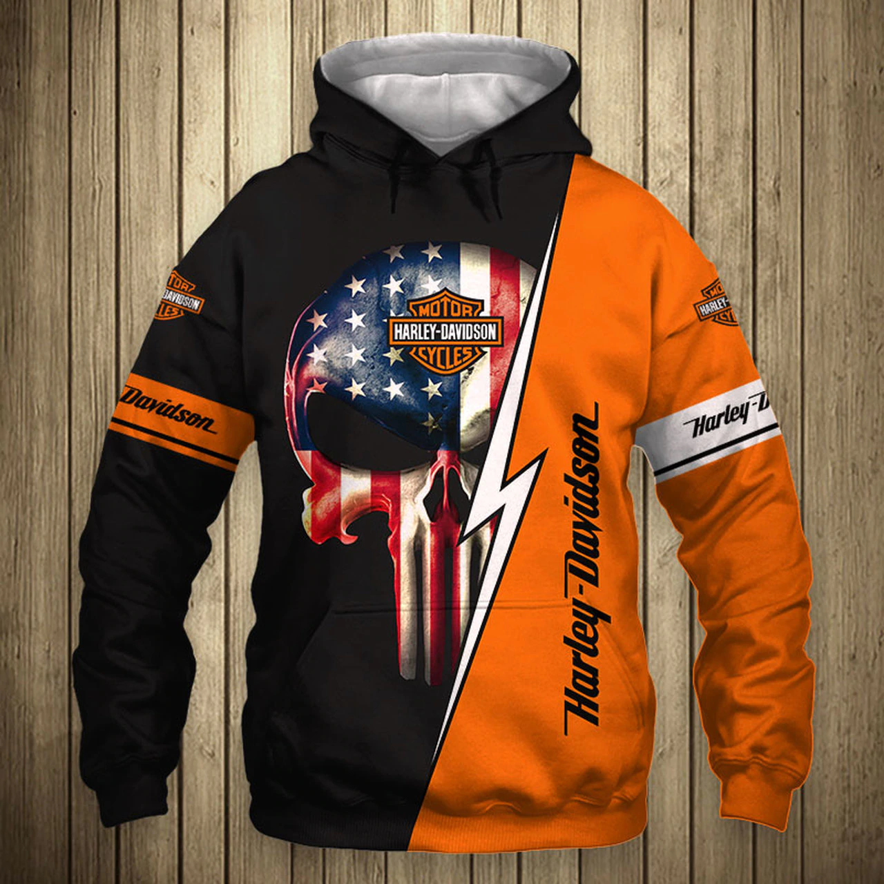 Harley Davidson Punisher Skull American Flag 3D shirt - maria