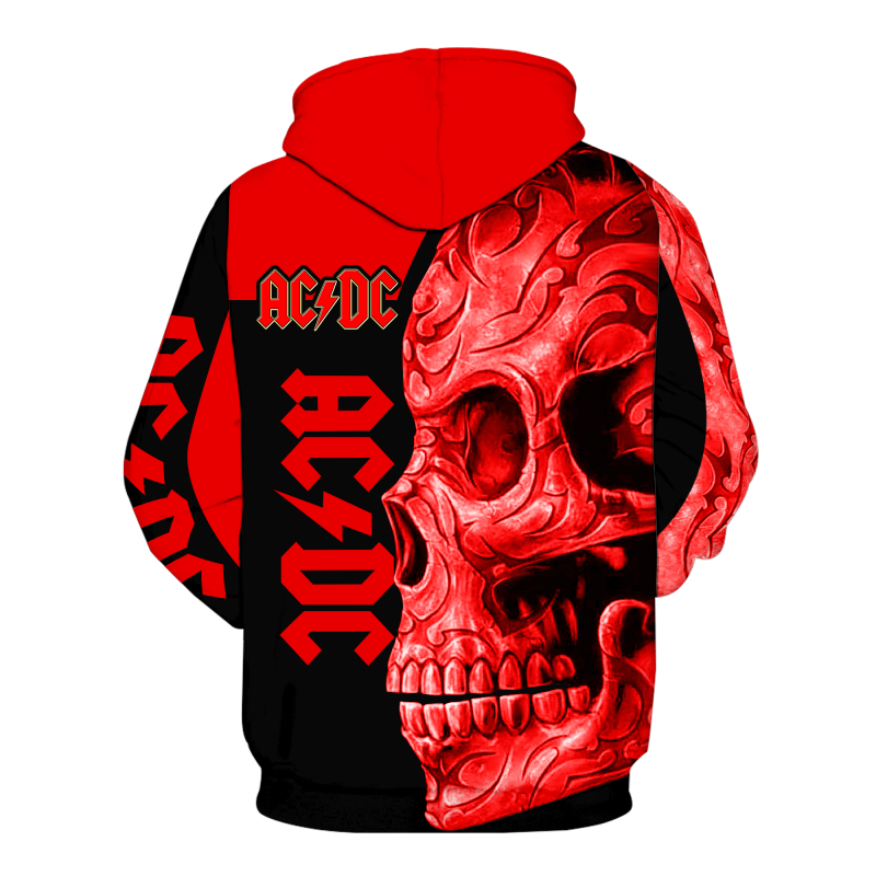 ACDC band skull full printing hoodie - back