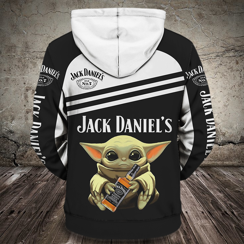 Baby yoda hug jack daniel's full printing hoodie - back