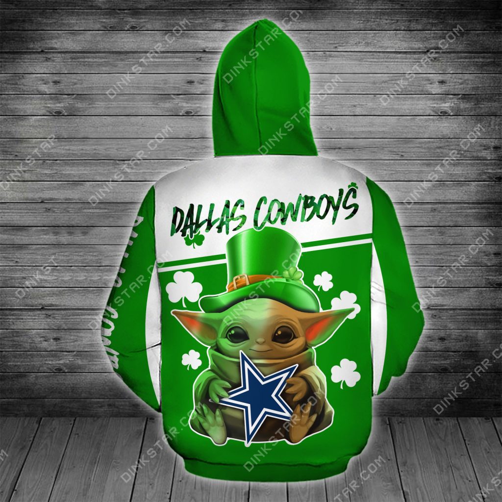 Dallas cowboys baby yoda saint patrick's day full printing hoodie - back