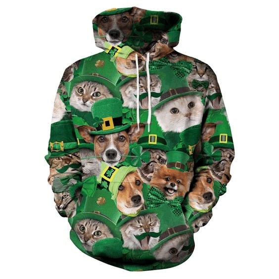 Dog and cat saint patrick's day full printing hoodie