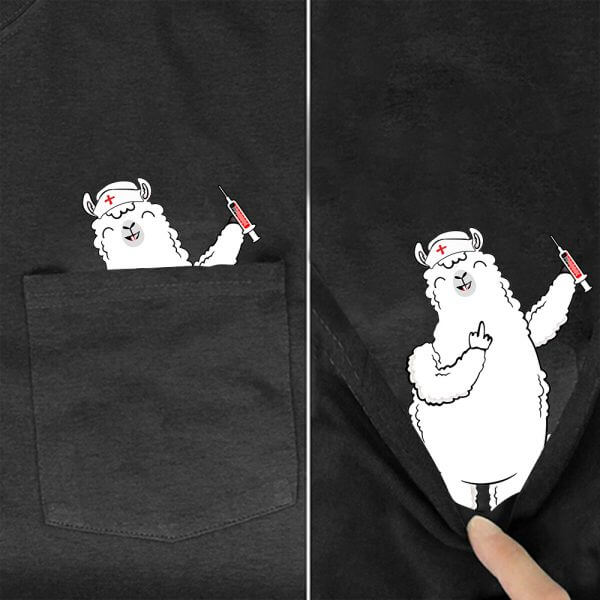 Funny Grumpy Llama Nurse Pocket T-Shirt