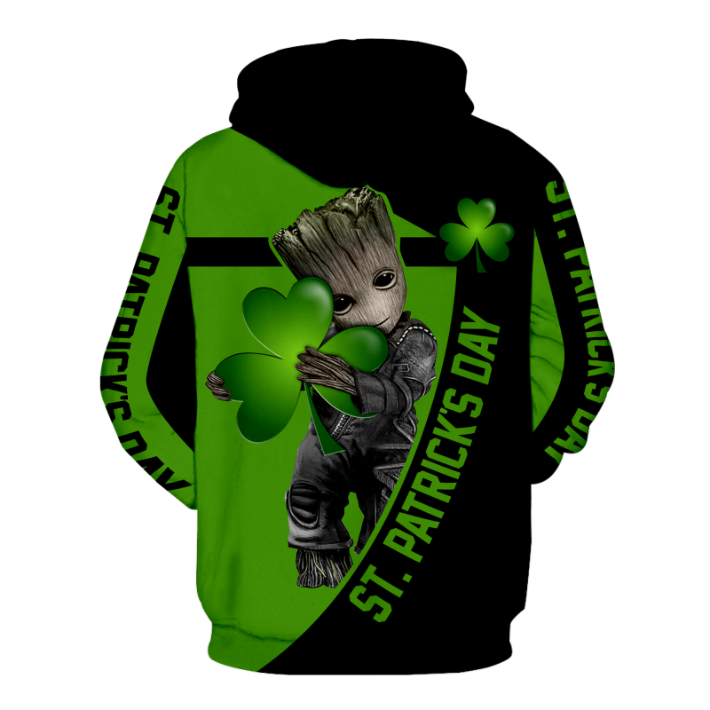 Groot hold clover saint patricks day all over print hoodie - back