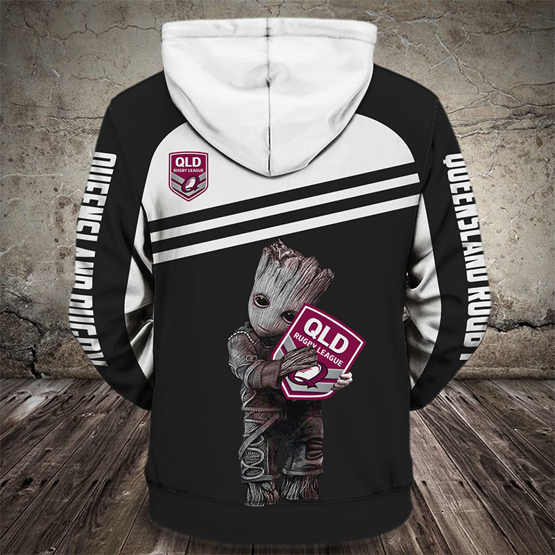 Groot hold queensland rugby league all over printed hoodie - back
