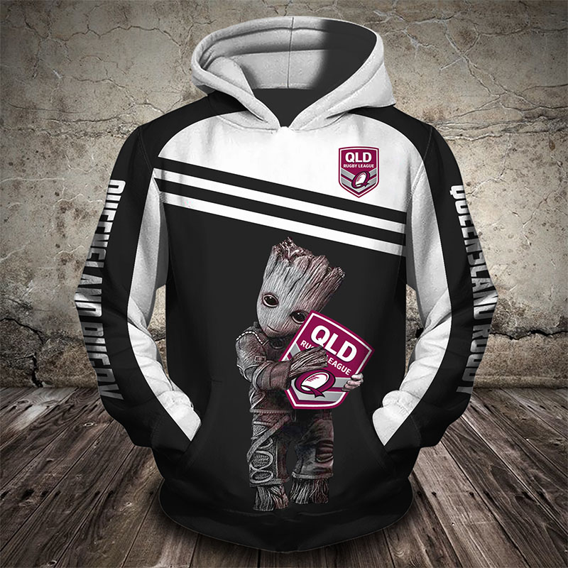 Groot hold queensland rugby league all over printed hoodie