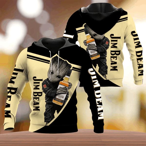 Groot hug jim beam whiskey full printing hoodie
