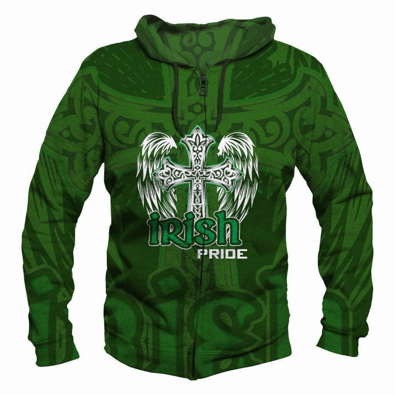 Irish cross saint patrick's day irish pride full printing zip hoodie