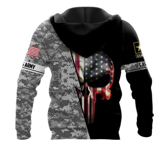 Personalized Custom Name US Armed Force Punisher Skull Hoodie-US Army White back