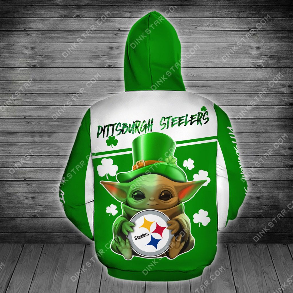 Pittsburgh steelers baby yoda saint patrick's day full printing hoodie - back