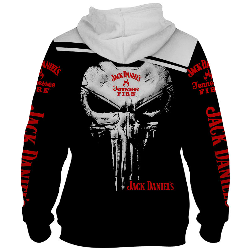 Punisher Skull Jack Daniel's Tennessee Fire 3D Hoodie Back