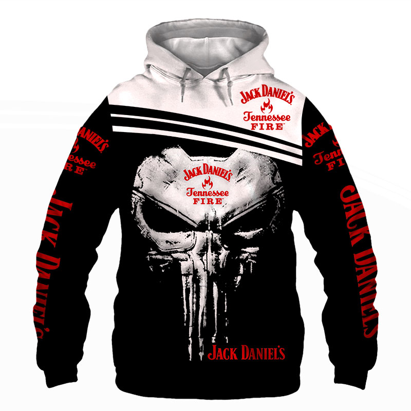Punisher Skull Jack Daniel’s Tennessee Fire 3D Hoodie and T-shirt – Teasearch3D 250821