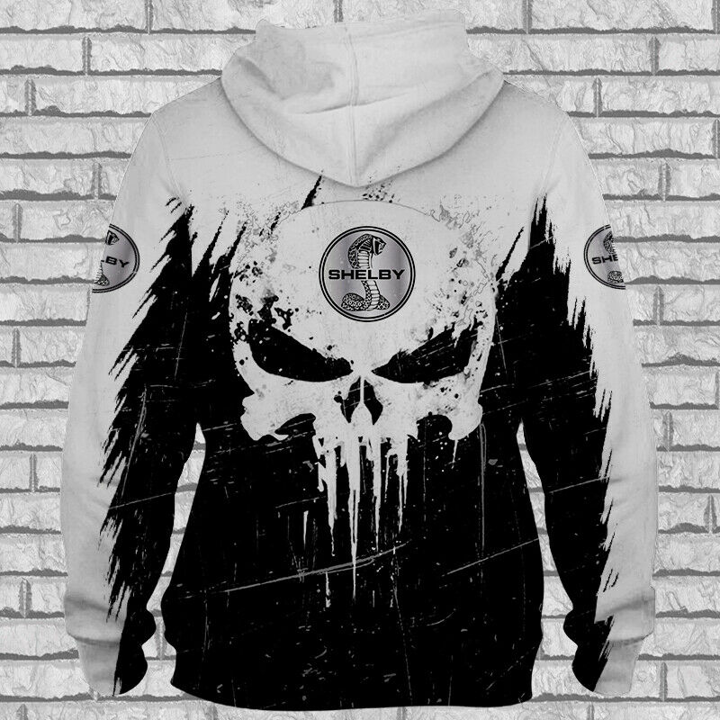 Skull mustang shelby all over printed hoodie - back