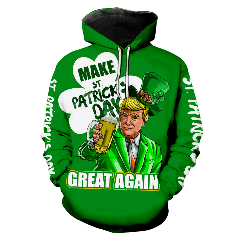 Trump saint patricks day full printing hoodie