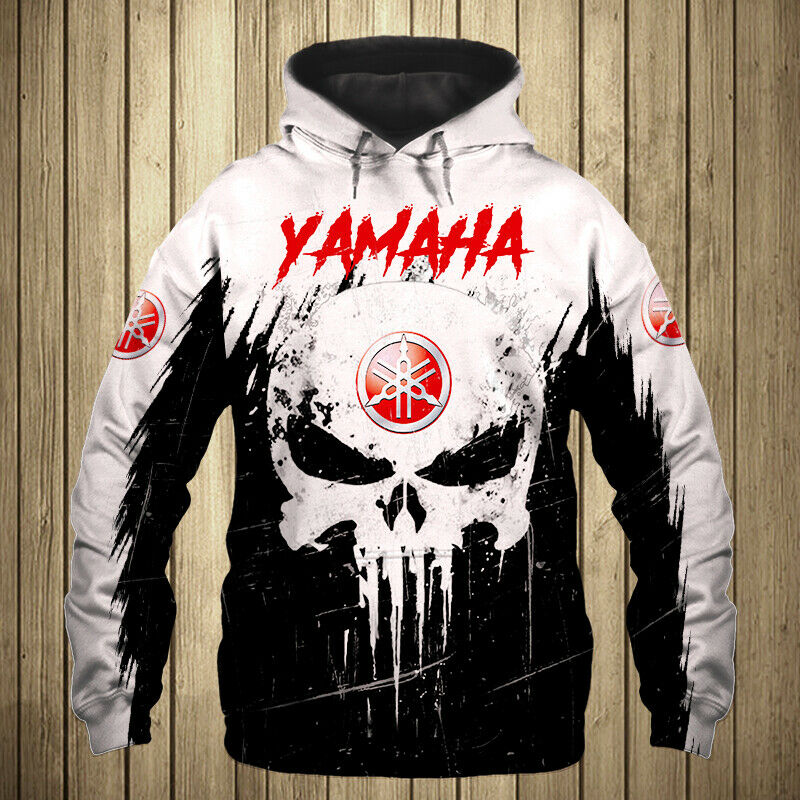 Yamaha motorcycles skull all over print hoodie