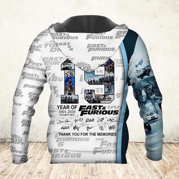 19 Years Of Fast And Furious Thank You For The Memories 3D hoodie back