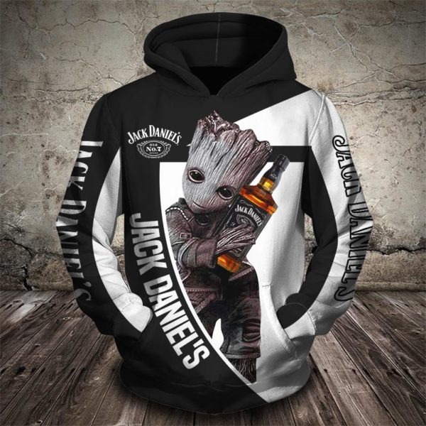 Baby Groot hug Jack Daniels 3d full print hoodie