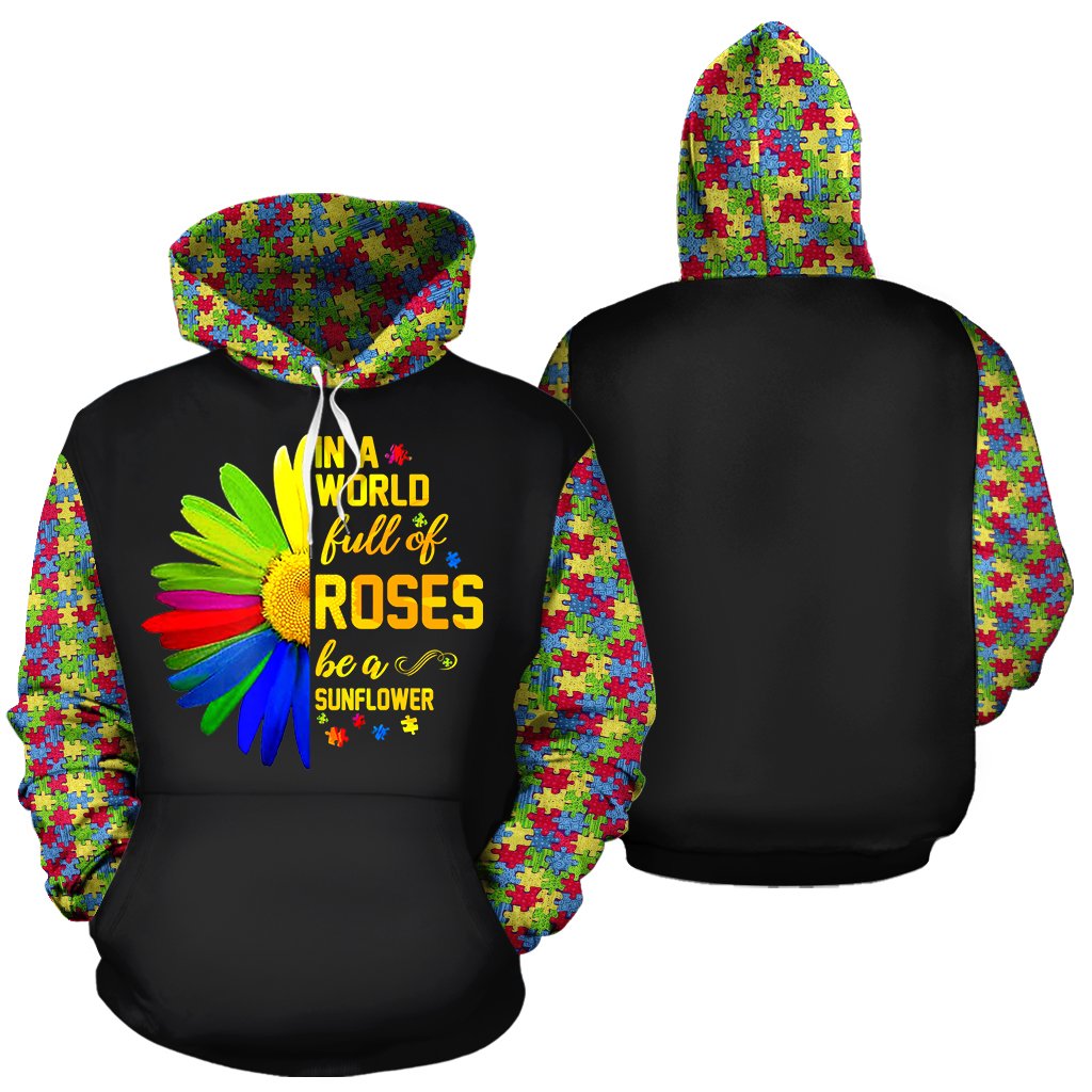 Be a sunflower in a world full of roses autism awareness all over print shirt- maria